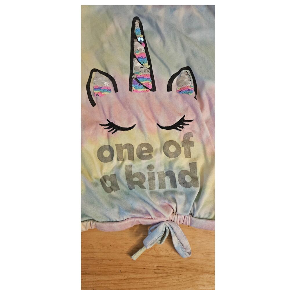BTween Girl's Size 7 "One of a Kind" Unicorn Sequin Tie-Dye Shirt - Picture 2 of 5